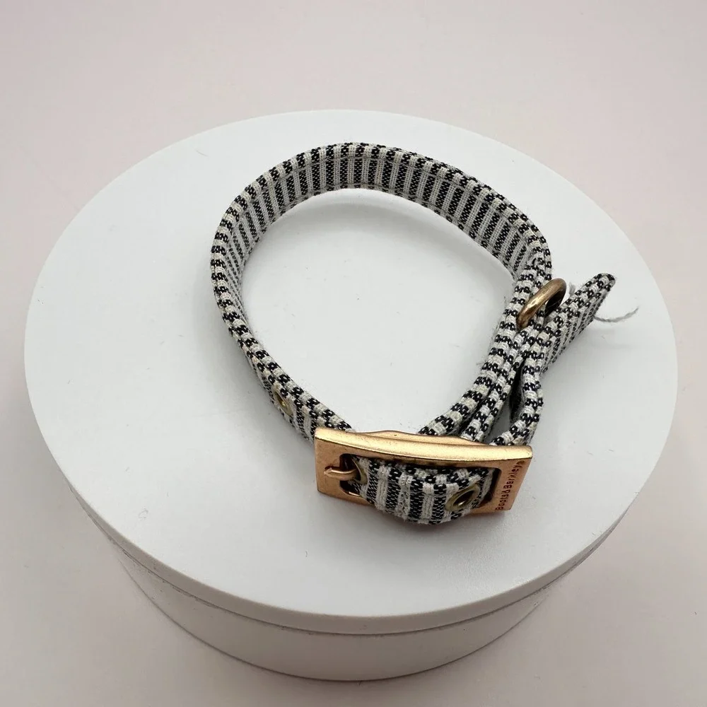 Vintage Y2K Gold Tone Boots & Barkley Black White‎ Striped Dog Collar Buckle
